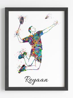 My Kids Wall - Badminton Player Personalised Wall Art (Framed)-Black