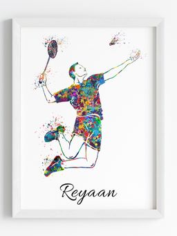 My Kids Wall - Badminton Player Personalised Wall Art (Framed)-White