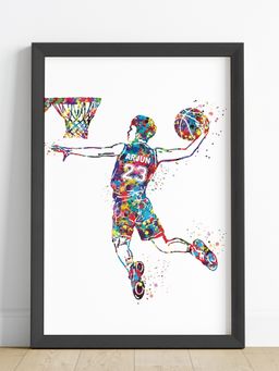 My Kids Wall - Basketball Player Personalised Wall Art (Framed)-Black