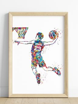 My Kids Wall - Basketball Player Personalised Wall Art (Framed)-Beige