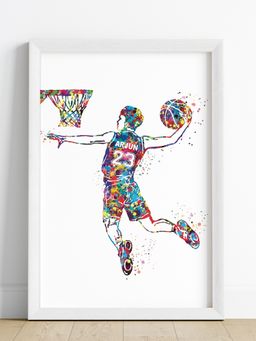 My Kids Wall - Basketball Player Personalised Wall Art (Framed)-White