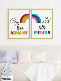 My Kids Wall - Big Bro Lil Sis Personalized Wall Art (Framed Set of 2)-Beige (44.5x32.5 cm)