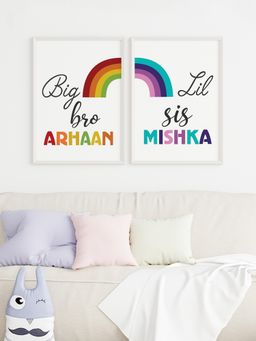 My Kids Wall - Big Bro Lil Sis Personalized Wall Art (Framed Set of 2)-White (32x23 cm)