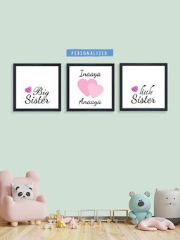 My Kids Wall - Big Sister Little Sister Personalised Wall Art (Framed Set of 3)-Black (30x30 cm)