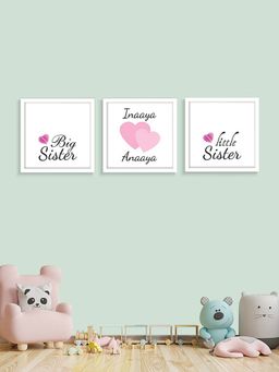 My Kids Wall - Big Sister Little Sister Personalised Wall Art (Framed Set of 3)-White (30x30 cm)