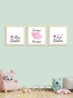 My Kids Wall - Big Sister Little Sister Personalised Wall Art (Framed Set of 3)-Beige (22.5x22.5 cm)