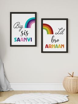 My Kids Wall - Big Sis Lil Bro Personalized Wall Art (Framed Set of 2)-Black (44.5x32.5 cm)
