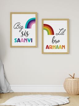My Kids Wall - Big Sis Lil Bro Personalized Wall Art (Framed Set of 2)-Beige (44.5x32.5 cm)