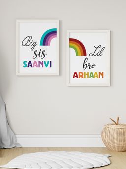 My Kids Wall - Big Sis Lil Bro Personalized Wall Art (Framed Set of 2)-White (44.5x32.5 cm)