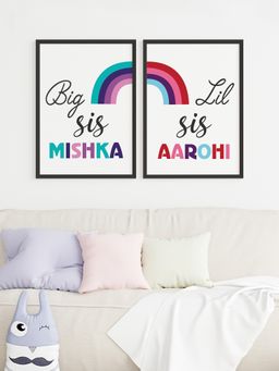 My Kids Wall - Big Sis Lil Sis Personalised Wall Art (Framed Set of 2)-Black (44.5x32.5 cm)