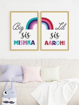 My Kids Wall - Big Sis Lil Sis Personalised Wall Art (Framed Set of 2)-Beige (44.5x32.5 cm)