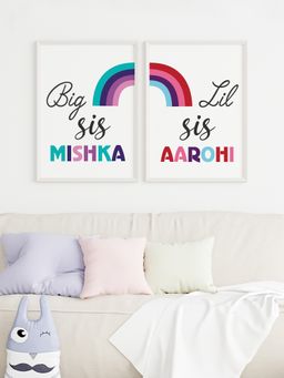 My Kids Wall - Big Sis Lil Sis Personalised Wall Art (Framed Set of 2)-White (44.5x32.5 cm)