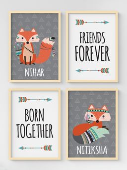 My Kids Wall - Born Together, Friends Forever Twins Personalised Wall Art (Framed 4)-Beige (32x23 cm)
