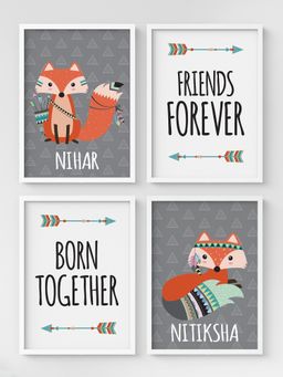 My Kids Wall - Born Together, Friends Forever Twins Personalised Wall Art (Framed 4)-White (32x23 cm)