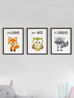 My Kids Wall - Cute Motivational Animals Wall Art (Framed)-Black (32x23 cm)