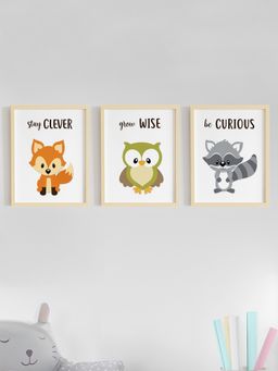 My Kids Wall - Cute Motivational Animals Wall Art (Framed)-Beige (32x23 cm)