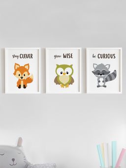 My Kids Wall - Cute Motivational Animals Wall Art (Framed)-White (32x23 cm)