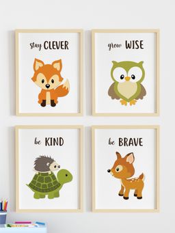 My Kids Wall - Cute Motivational Animals Wall Art (Framed)-Beige (32x23 cm)