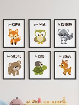 My Kids Wall - Cute Motivational Animals Wall Art (Framed)-Black (32x23 cm)
