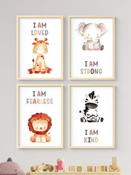 My Kids Wall - Cute Animals with Positive Affirmations Wall Art (Framed)-Beige (32x23 cm)