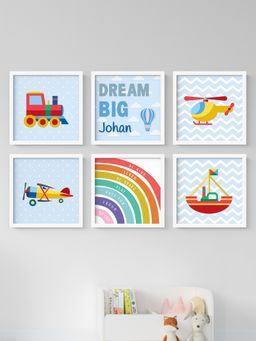 My Kids Wall - Dream Big, Inspirational Personalised Wall Art (Framed Set of 6)-White (22.5x22.5 cm)
