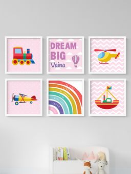 My Kids Wall - Dream Big, Inspirational Personalised Wall Art (Framed Set of 6)-White (22.5x22.5 cm)