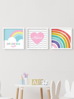 My Kids Wall - Dream Big Personalised Wall Art for Girl (Framed)-White (30x30 cm)