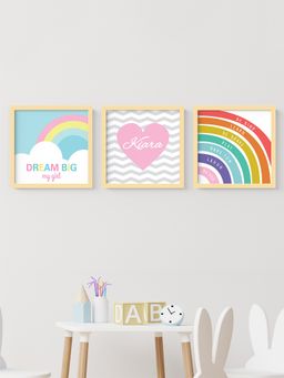 My Kids Wall - Dream Big Personalised Wall Art for Girl (Framed)-Beige (22.5x22.5 cm)