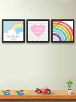 My Kids Wall - Dream Big Personalized Siblings Wall Art for Girl (Framed)-Black (30x30 cm)