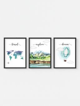 My Kids Wall - Explore, Travel, Discover Wall Art (Framed)-Black (32x23 cm)