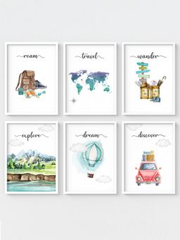 My Kids Wall - Explore, Travel, Discover Wall Art (Framed)-White (32x23 cm)