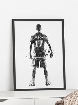 My Kids Wall - Football Player Personalised Wall Art (Framed)-Black