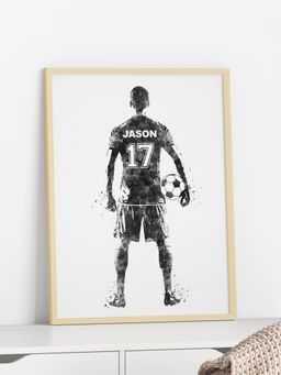 My Kids Wall - Football Player Personalised Wall Art (Framed)-Beige