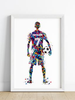 My Kids Wall - Football Player Personalised Wall Art (Framed)-White