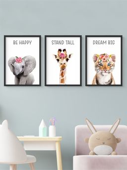 My Kids Wall - Floral Motivational Baby Animals Wall Art (Framed)-Black (32x23 cm)