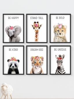 My Kids Wall - Floral Motivational Baby Animals Wall Art (Framed)-Black (32x23 cm)