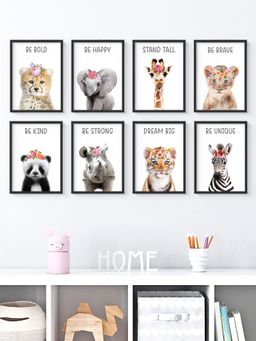 My Kids Wall - Floral Motivational Baby Animals Wall Art (Framed)-Black (32x23 cm)