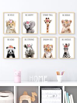 My Kids Wall - Floral Motivational Baby Animals Wall Art (Framed)-Beige (32x23 cm)