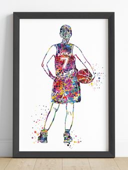 My Kids Wall - Basketball Player Girl Personalised Wall Art (Framed)-Black