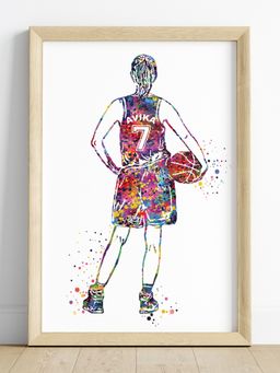 My Kids Wall - Basketball Player Girl Personalised Wall Art (Framed)-Beige