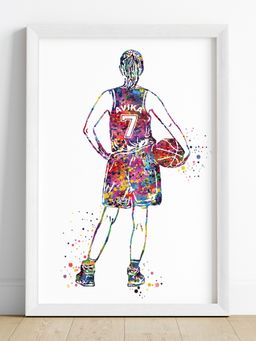 My Kids Wall - Basketball Player Girl Personalised Wall Art (Framed)-White