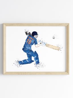 My Kids Wall - Cricket Player Girl Personalised Wall Art (Framed)-Beige