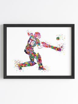 My Kids Wall - Cricket Player Girl Personalised Wall Art (Framed)-Black