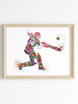 My Kids Wall - Cricket Player Girl Personalised Wall Art (Framed)-Beige