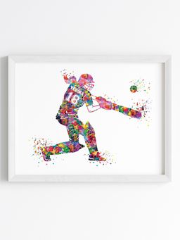 My Kids Wall - Cricket Player Girl Personalised Wall Art (Framed)-White