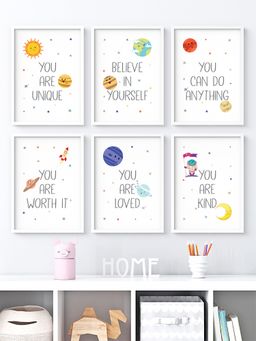 My Kids Wall - Growth Mindset Affirmations Wall Art (Framed Set of 6)-White (32x23 cm)