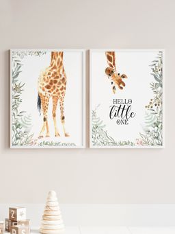 My Kids Wall - Hello Little One Personalised Wall Art (Framed Set of 2)-White (44.5x32.5 cm)