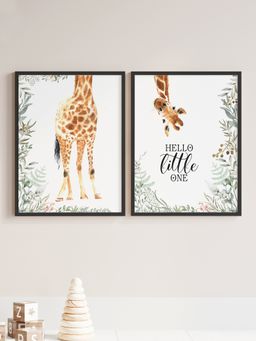 My Kids Wall - Hello Little One Personalised Wall Art (Framed Set of 2)-Black (32x23 cm)