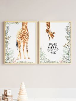 My Kids Wall - Hello Little One Personalised Wall Art (Framed Set of 2)-Beige (32x23 cm)