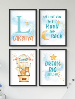 My Kids Wall - Hot Air Balloon Personalised Wall Art (Framed)-Black (32x23 cm)